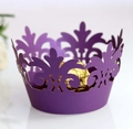 Detail of purple laser cut cupcake wrapper with elegant crown pattern for party decor - 5x5x8CM / Dark Purple