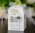 Laser cut white wedding favor box with floral patterns and thank you tag - With Extra Tag Option