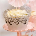 Caissettes à cupcakes découpées au laser avec motifs floraux élégants de couleur crème - 5*5*8CM / Argent