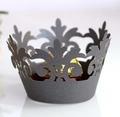 Intricate laser-cut dark grey crown cupcake wrapper with vine patterns and gold chocolate - 5x5x8CM / Silver Charcoal