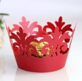 Close-up of red laser-cut crown pattern cupcake wrapper with a chocolate inside - 5cm / Pearlescent Red
