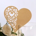 Élégante carte de place cœur doré pailleté avec motif découpé au laser pour verre - Beige Or