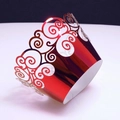 Red laser-cut cupcake wrapper with metallic finish and elegant vine hollow pattern - Reflective Bright Red