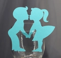 Romantic blue laser-cut silhouette paper card for wedding cup and cake decoration - Tiffany Blue