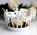 Macro view of white laser-cut ballet dancer lace cupcake wrapper for wedding party - 5*5*8CM / White