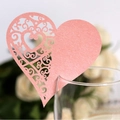 Pink heart laser-cut wine glass place card with pearl finish for wedding table decor - Pink
