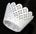 Lace hollow cupcake wrapper with pearl white finish and elegant floral laser cut pattern - 5cm / White