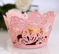 Light pink laser-cut cupcake wrapper featuring delicate butterfly and floral patterns - 5cm / Pink