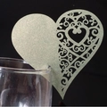 Laser-cut heart-shaped wine glass card in a metallic gold finish for wedding decor - Carbon Silver