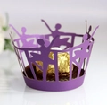 Detail of purple laser-cut ballet dancer cupcake wrapper with elegant镂空 lace design - Dark Purple