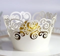 White laser-cut cupcake wrappers with elegant cloud patterns for muffin decoration - Ivory