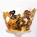 Elegant laser cut golden butterfly and floral cupcake wrapper for wedding party decor - 5cm / Reflective Gold