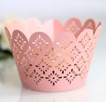 Pink laser-cut cupcake wrapper with floral hollow pattern and wavy scalloped edges - 5cm / Pink