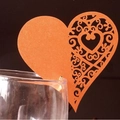 Laser-cut heart-shaped place card in bright orange for wedding glass decoration - Antique Bronze
