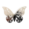 3D metallic gold hollow butterfly wall stickers with intricate laser-cut floral patterns - Reflective Silver