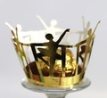 Golden laser-cut ballerina cupcake wrappers with intricate hollow silhouette pattern - Reflective Gold