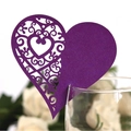 Elegant purple heart laser-cut card with intricate floral patterns for glass decoration - Dark Purple
