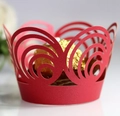 Detailed laser-cut red cupcake wrapper with intricate spiral pattern for party favors - 5cm / Pearlescent Red
