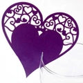 Segnaposto a cuore viola scuro in carta artistica tagliata al laser per calici - Viola scuro