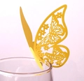 Marque-places papillon jaune découpé au laser pour décoration de verre à vin - Or