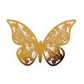 3D hollow laser-cut golden butterfly wall decor with intricate floral patterns - Reflective Gold