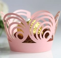 Macro view of pink laser-cut cupcake wrapper with intricate scalloped hollow pattern - 5cm / Pink