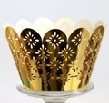 Golden hollowed-out lace cupcake wrapper with intricate floral patterns and metallic finish - 5cm / Reflective Gold