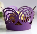 Elegant deep purple laser-cut cupcake liner with intricate spiral hollow pattern and gold candy - 5cm / Dark Purple