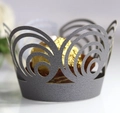Macro detail of laser-cut hollow crown cupcake wrapper in dark gray metallic paper - 5cm / Silver Charcoal