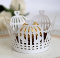 Detailed laser cut lace cupcake wrapper with white birdcage and heart paper patterns - White