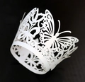 Detailed laser-cut white cupcake wrapper with elegant butterfly and floral lace design - 5*5*8CM / White