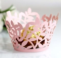 Pink laser-cut pearl paper cupcake wrapper with intricate leaf pattern for weddings - 5cm / Pink