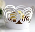 White laser-cut lace cupcake wrappers with elegant hollow pattern for party decoration - 5cm / White
