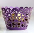 Exquisite purple laser-cut cupcake wrapper with elegant European lace pattern for parties - Dark Purple