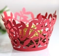 Elegant red laser-cut cupcake wrapper with leaf patterns for muffins and chocolates - 5cm / Pearlescent Red