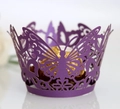 Close-up of laser-cut purple butterfly cupcake wrapper with pearlized finish for weddings - 5*5*8CM / Dark Purple