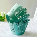 Dark green laser-cut feather pattern cupcake wrapper for wedding cake decorations - 5*5*8CM / Tiffany Blue