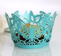 Laser cut butterfly cupcake wrapper in tiffany blue with intricate floral hollow design - 5*5*8CM / Tiffany Blue