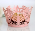 Pink laser-cut cupcake wrappers with butterfly pattern for wedding party decoration - 5*5*8CM / Pink