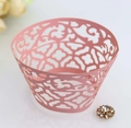 Pink laser cut cupcake wrappers with intricate lace pattern for dessert decoration - Pink