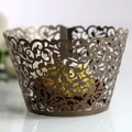 Bronze laser cut lace cupcake liner with elegant floral vine hollow pattern - Coffee