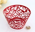 Detailed laser-cut lace pattern on red pearlescent paper cupcake wrapper for weddings - Pearlescent Red