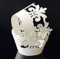 Elegant white laser cut cupcake wrapper with intricate vine hollow pattern for party decor - 5cm / White