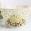 Elegant cream white laser-cut vine lace cupcake wrapper for wedding dessert decoration - Beige