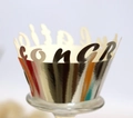 Laser cut golden cupcake wrapper featuring Congrats hollow lettering for party decoration - Reflective Silver