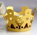 Laser cut gold bear cupcake wrappers with heart hollow design for wedding party decor - Gold
