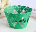 Emerald green laser-cut cupcake wrapper with geometric diamond patterns for desserts - Dark Green / 5cm
