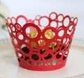 Pirottini per cupcake in carta rossa tagliati al laser con motivo in pizzo tondo - Rosso Perlato