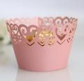 Pirottini per cupcake rosa tagliati al laser con cuori per decorazioni di nozze - Rosa