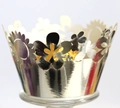 Caissettes à cupcakes évidées au laser motif tournesol avec finition métallique dorée - Argent Réfléchissant